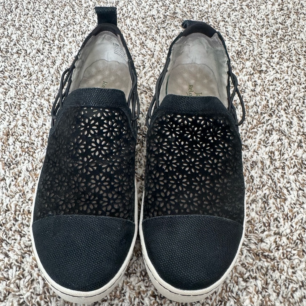 Jambu Erin Black Leather Laser Cut Slip On Sneakers Women’s 7.5M Comfort Shoes